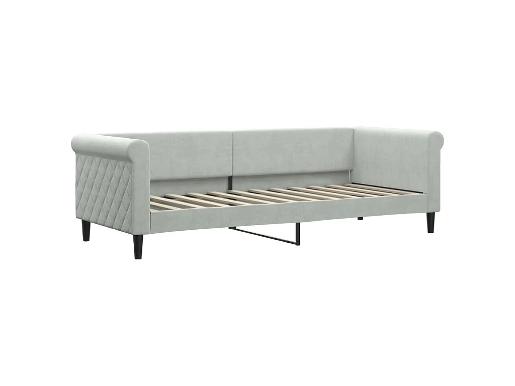 Lit de jour avec gigogne et matelas gris clair 80x200cm velours
