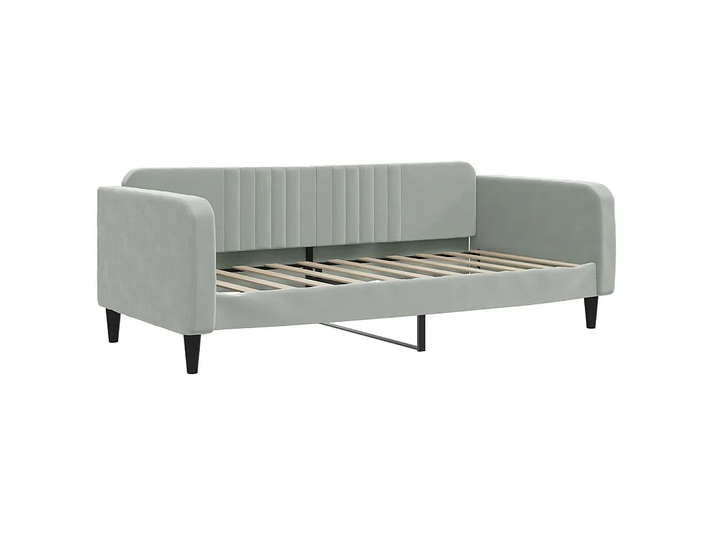 Lit de jour avec gigogne et matelas gris clair 90x190cm velours