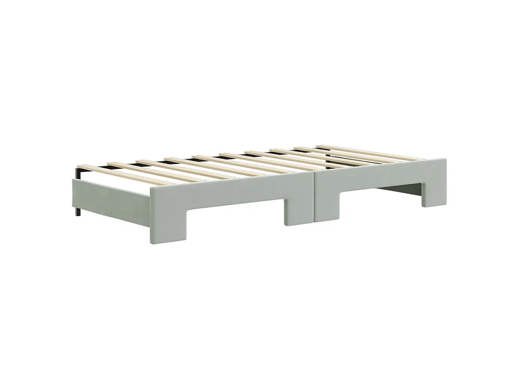 Lit de jour avec gigogne et matelas gris clair 90x190cm velours