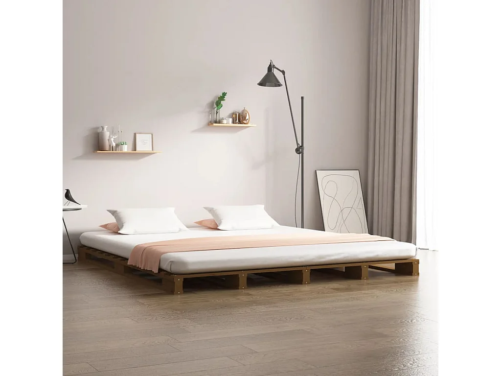 Lit de palette sans matelas marron miel bois massif