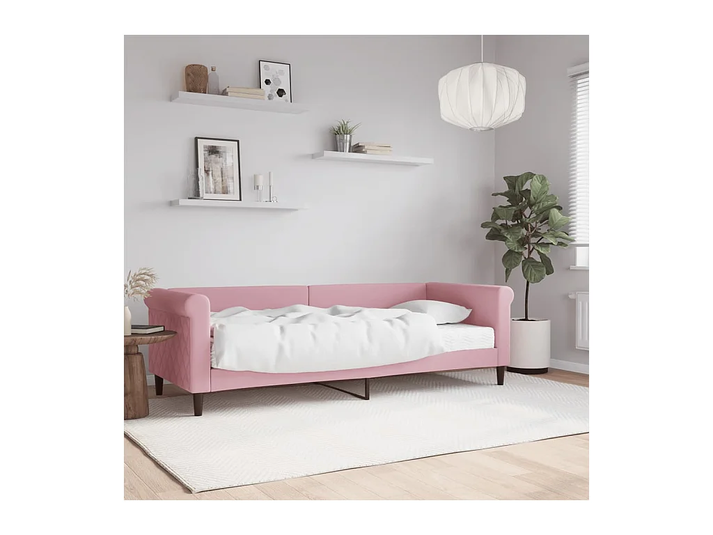 Lit de jour avec matelas rose 80x200 cm velours
