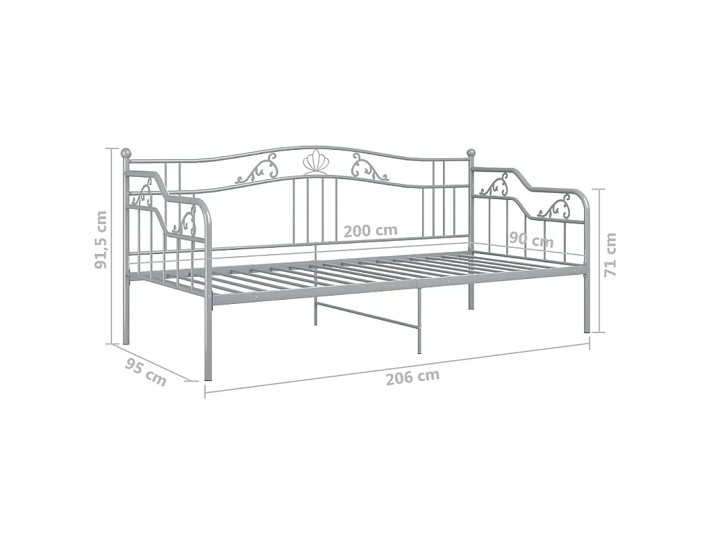 Cadre de canapé-lit sans matelas gris métal 90x200 cm