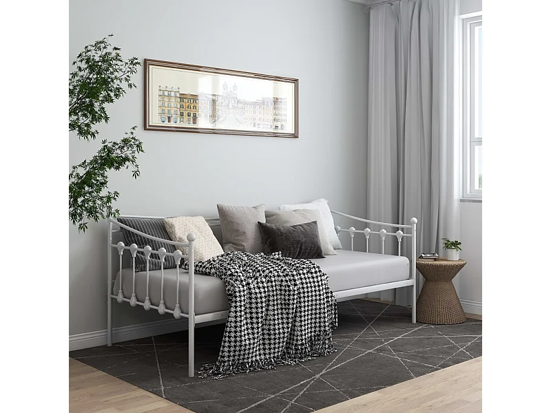 Cadre de canapé-lit sans matelas blanc métal 90x200 cm