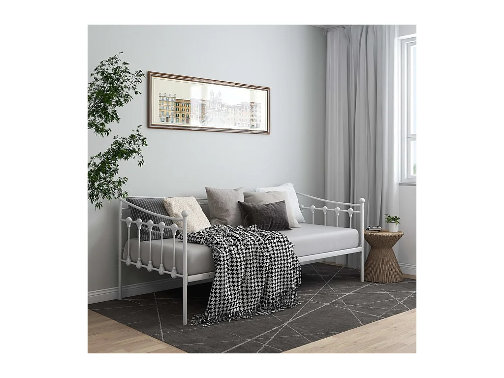Cadre de canapé-lit sans matelas blanc métal 90x200 cm