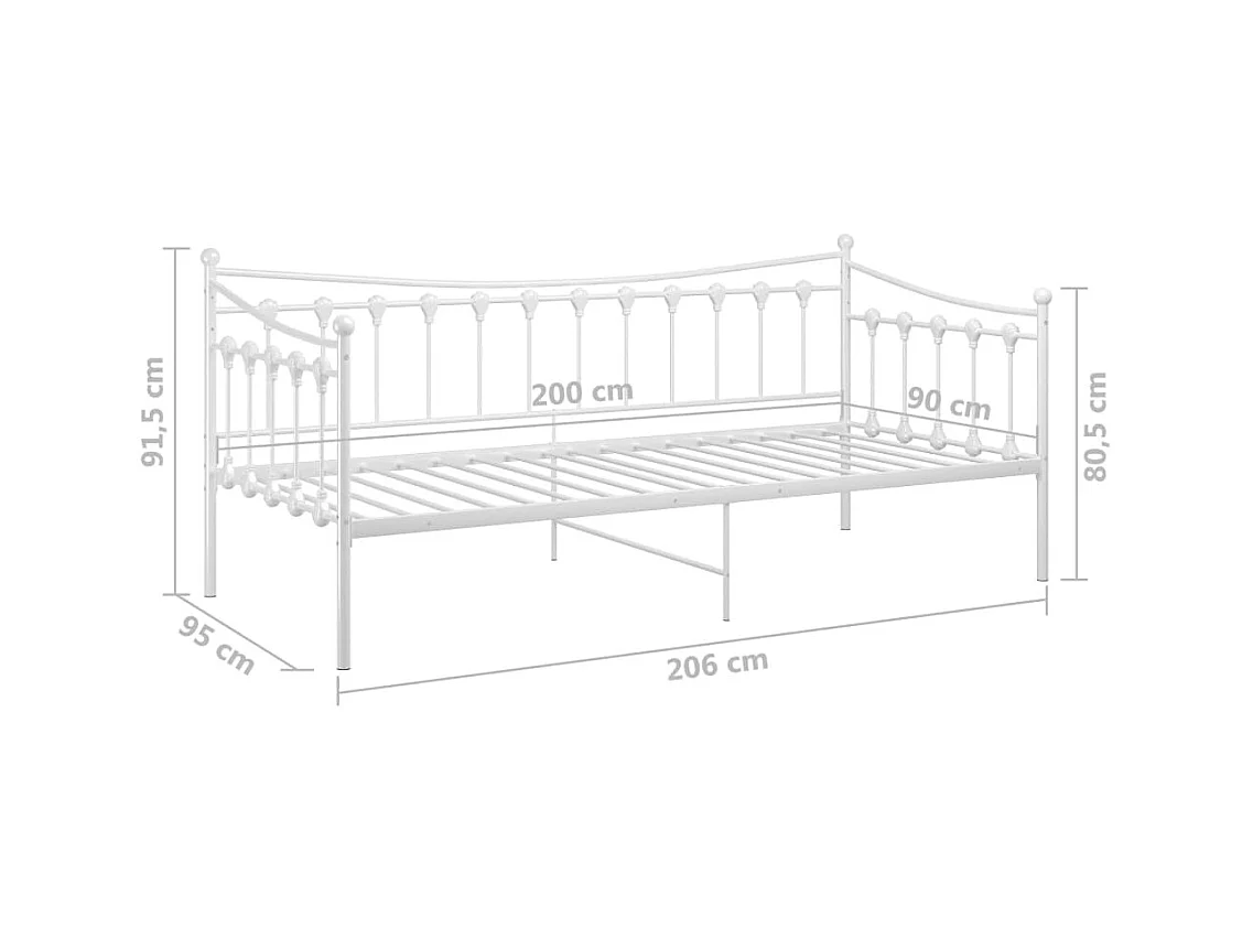 Cadre de canapé-lit sans matelas blanc métal 90x200 cm