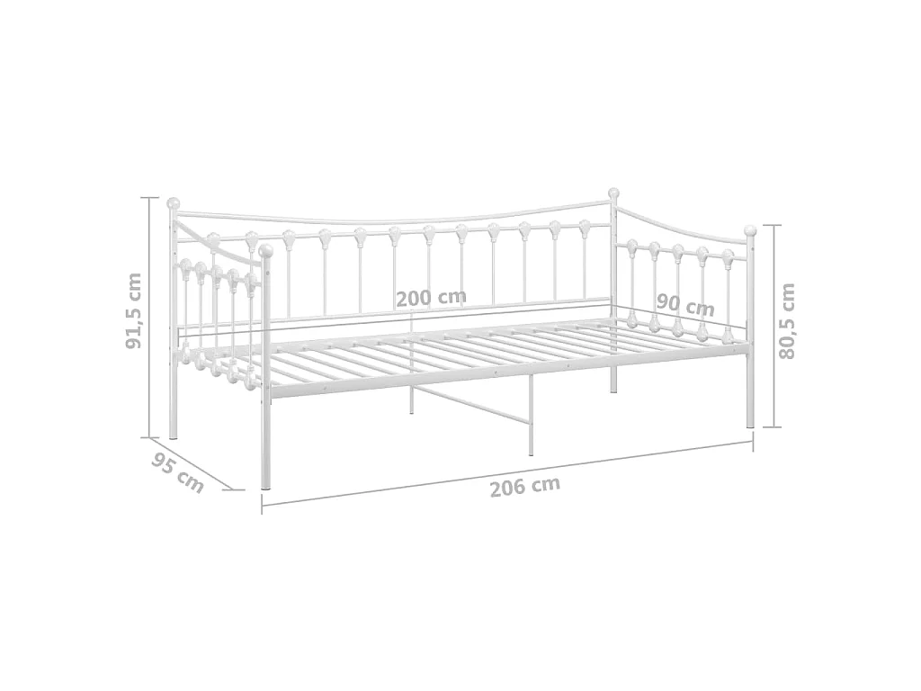 Slaapbank metaal wit 90x200 cm