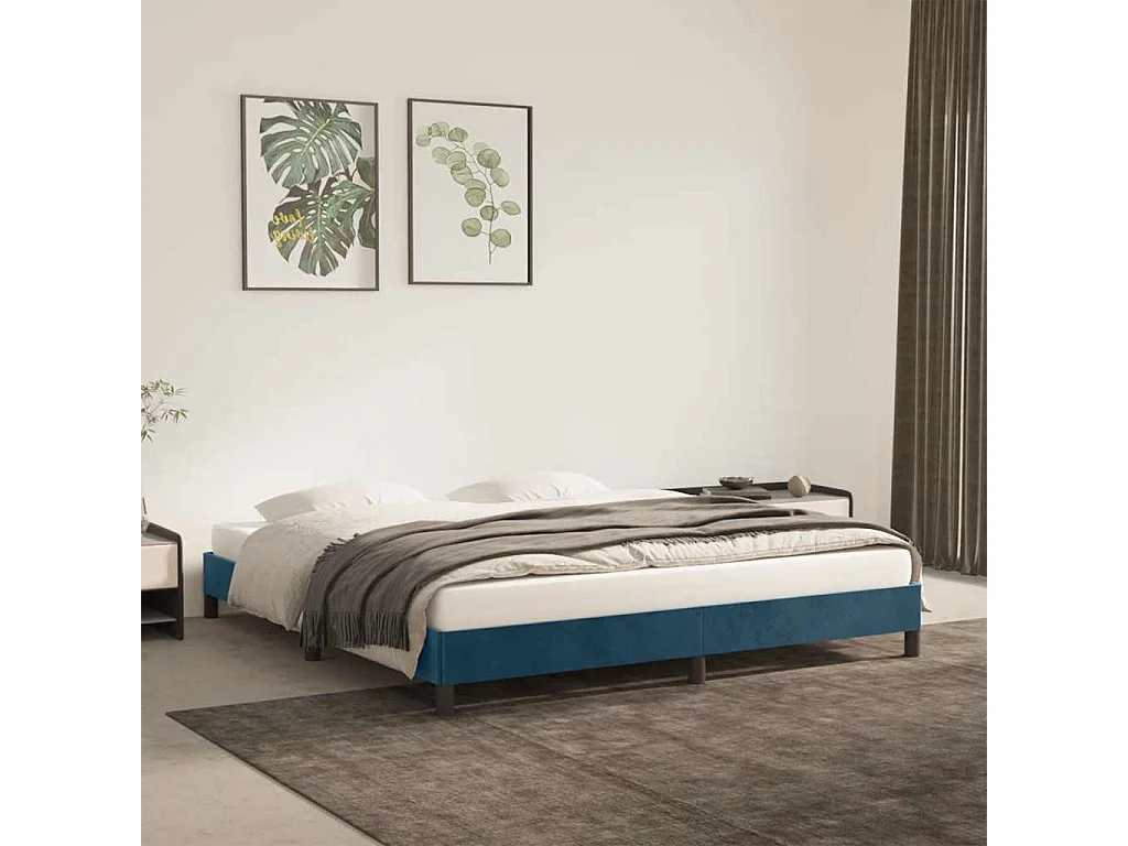 Cadre de lit sans matelas bleu foncé 160x200 cm velours