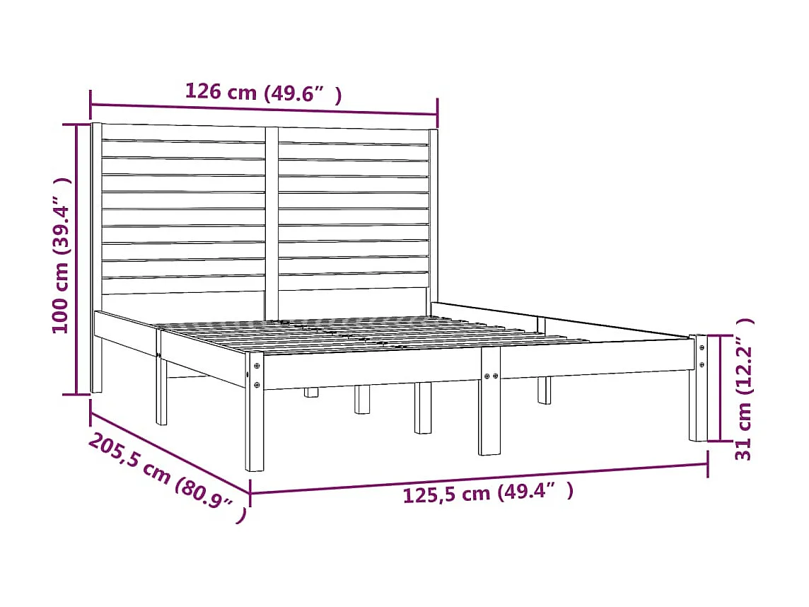 Cadre de lit sans matelas 120x200 cm bois massif