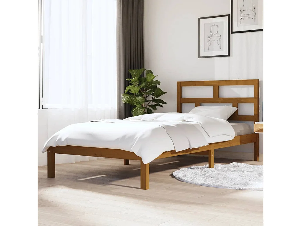 Cadre de lit sans matelas marron miel bois massif 100x200 cm