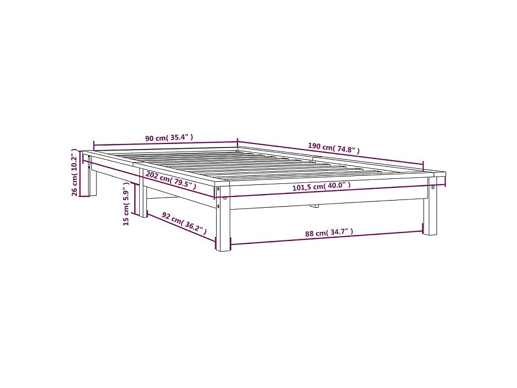 Cadre de lit sans matelas marron miel bois massif