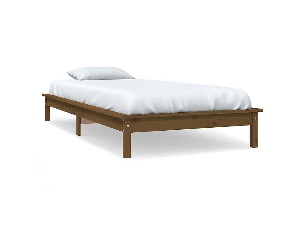 Cadre de lit sans matelas marron miel bois massif