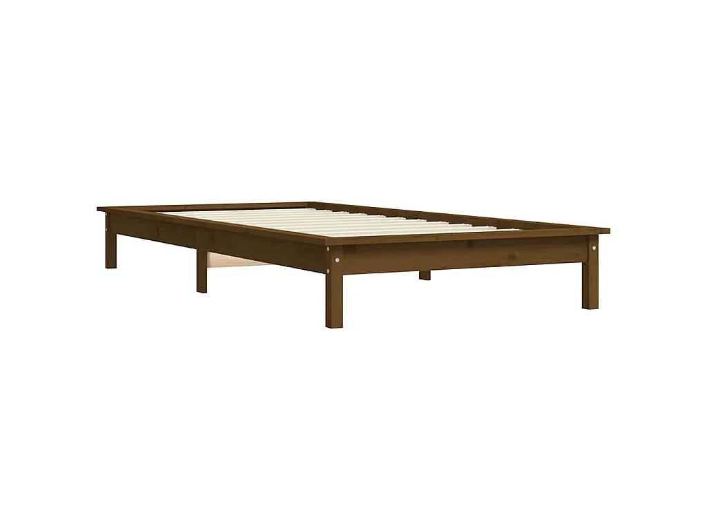 Cadre de lit sans matelas marron miel bois massif