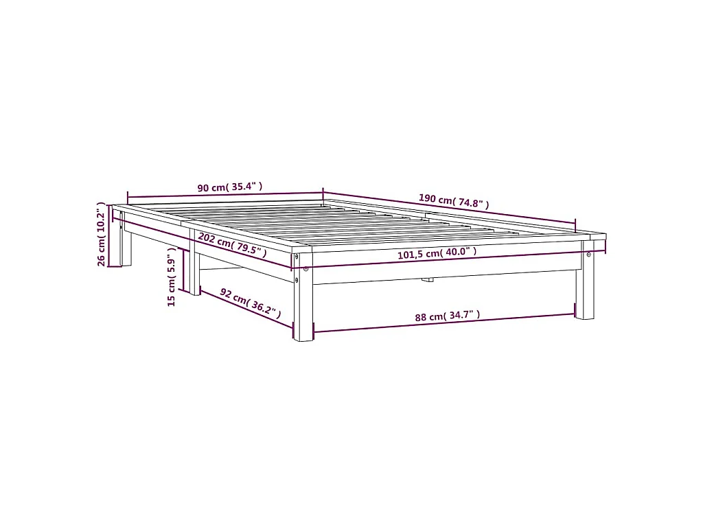 Cadre de lit sans matelas marron miel bois massif