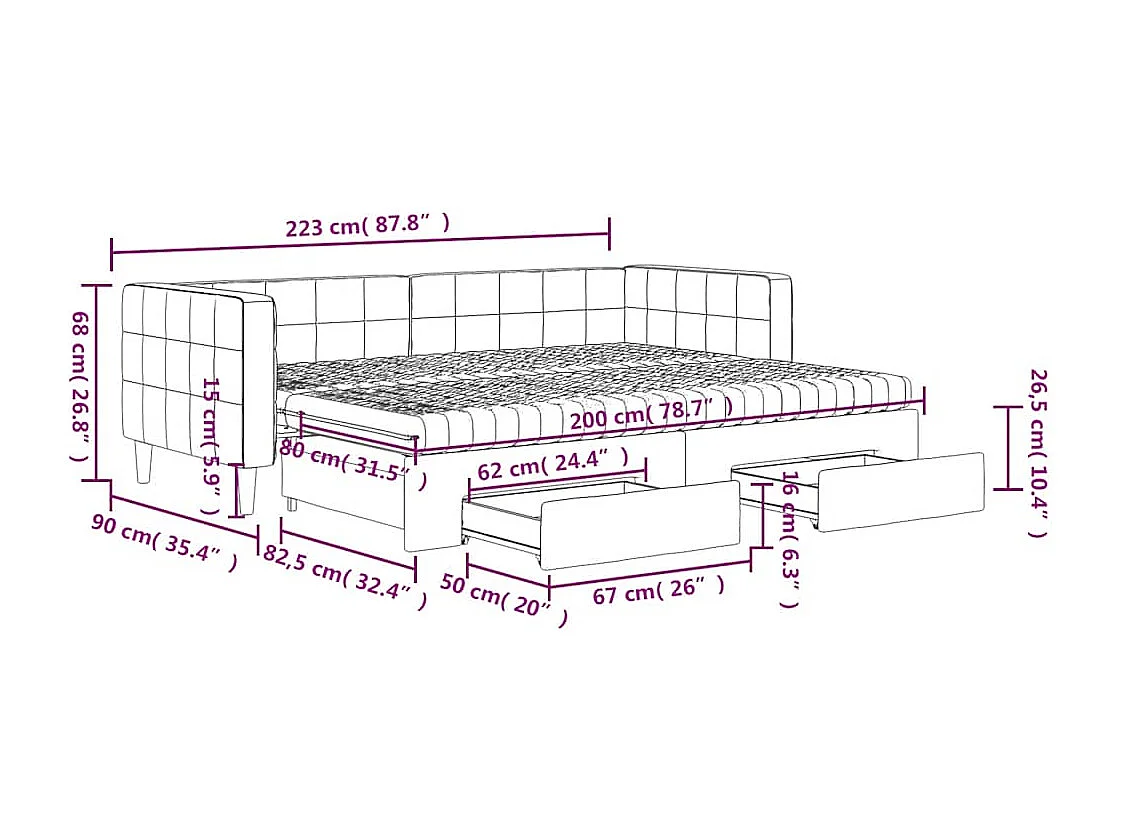 Tagesbett Ausziehbar mit Schubladen Blau 80x200 cm Samt