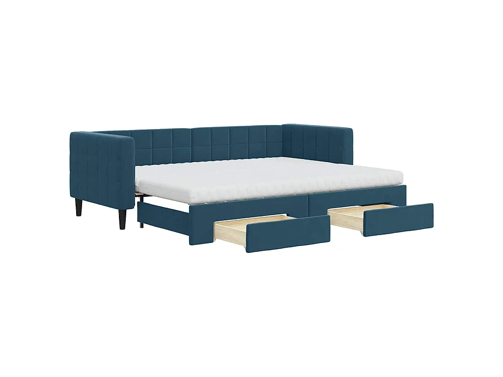 Lit de jour avec gigogne et tiroirs bleu 80x200 cm velours