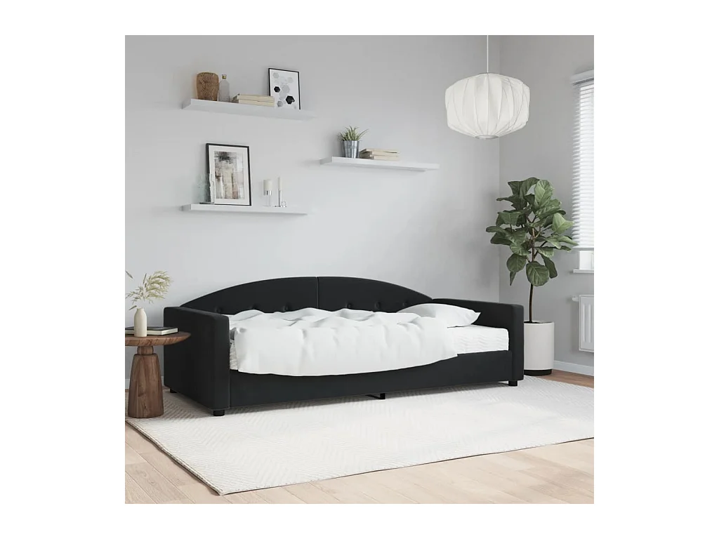 Lit de jour avec matelas noir 90x200 cm velours