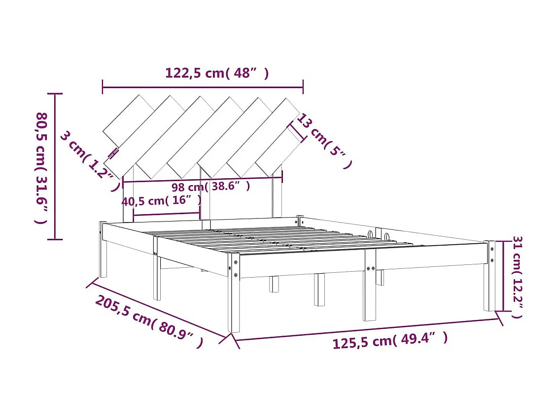 Cadre de lit sans matelas blanc 120x200 cm bois massif