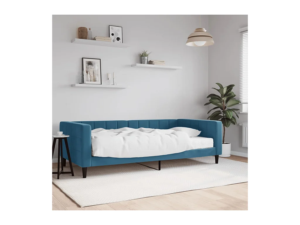Divano Letto con Materasso Blu 100x200 cm in Velluto