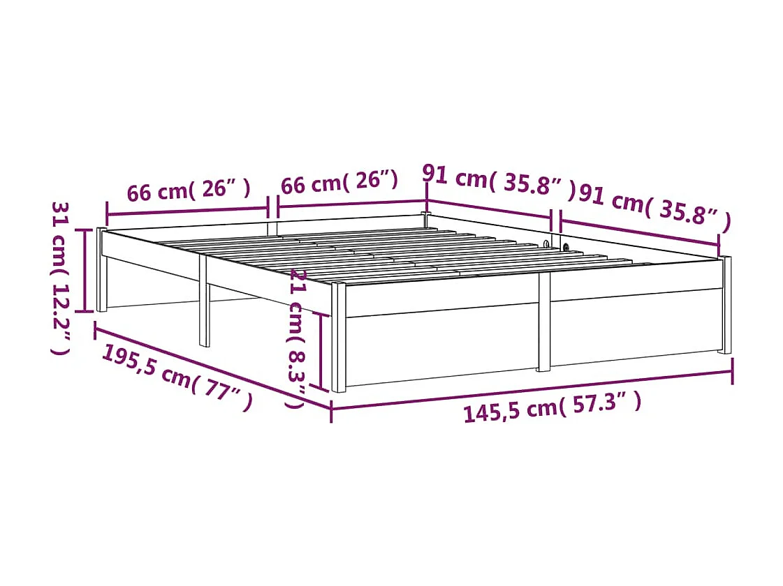 Estrutura de cama 140x190 cm madeira maciça cinzento