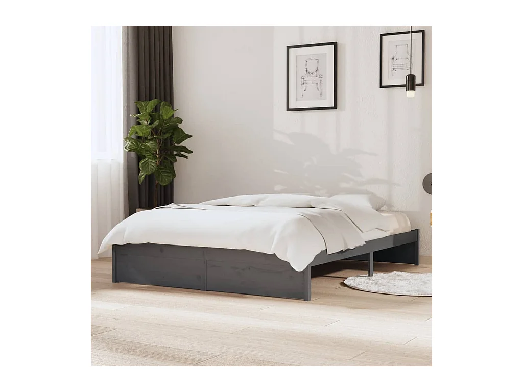 Cadre de lit sans matelas gris bois massif 140x190 cm