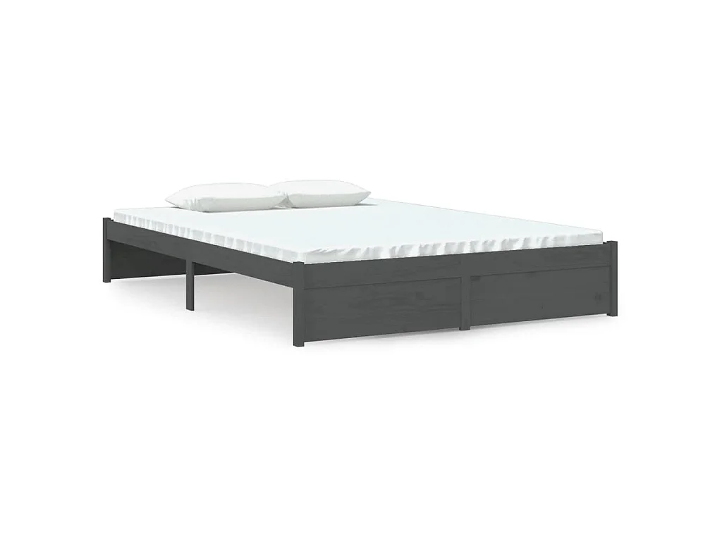 Cadre de lit sans matelas gris bois massif 140x190 cm