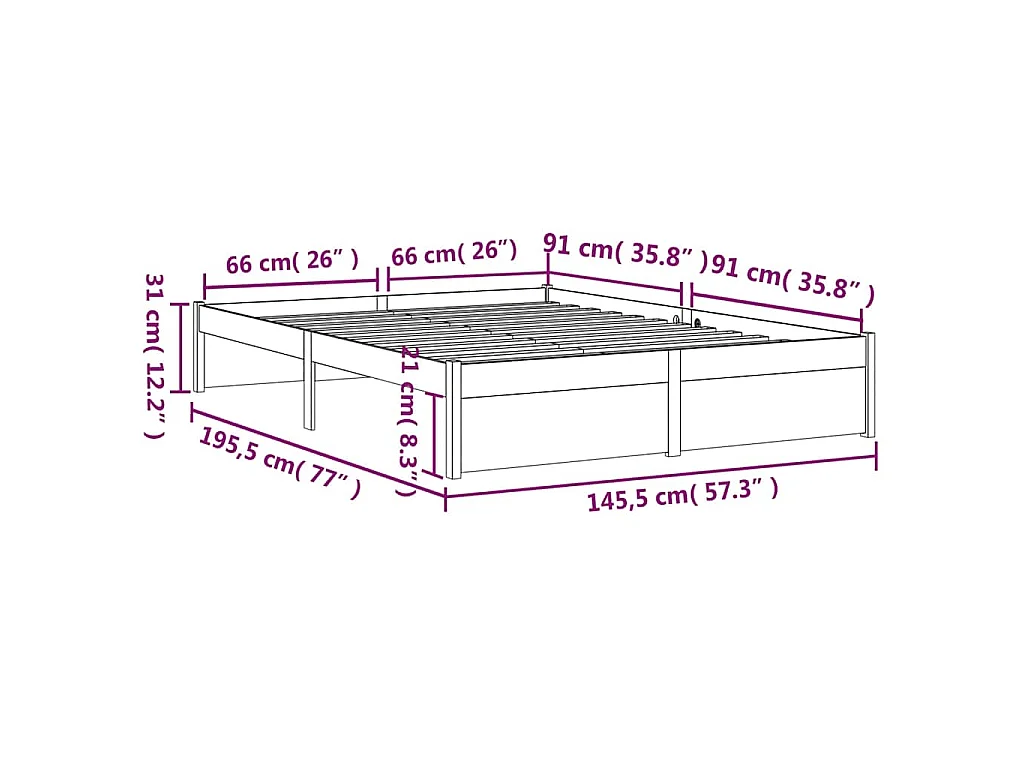Cadre de lit sans matelas gris bois massif 140x190 cm