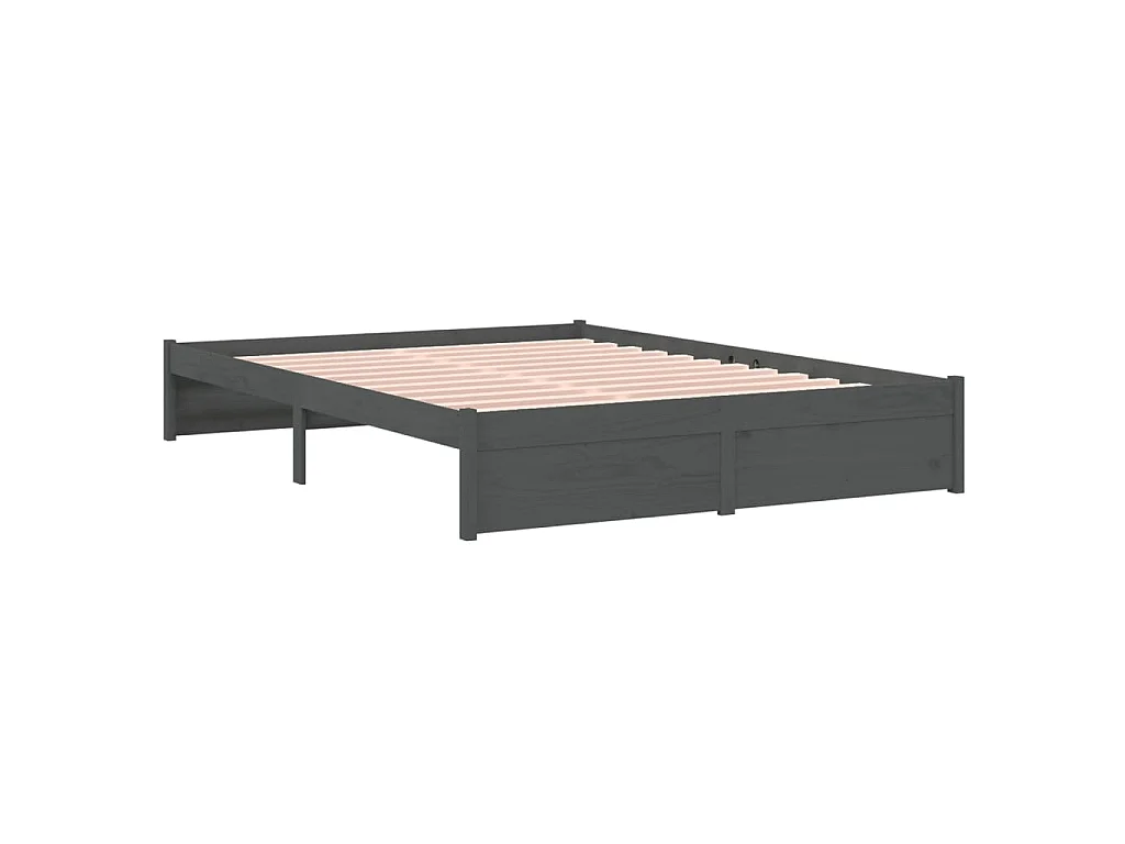 Cadre de lit sans matelas gris bois massif 140x190 cm