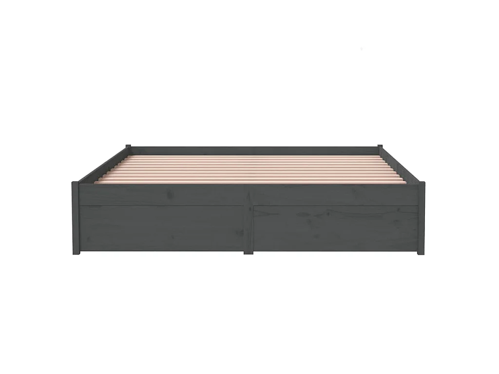 Cadre de lit sans matelas gris bois massif 140x190 cm