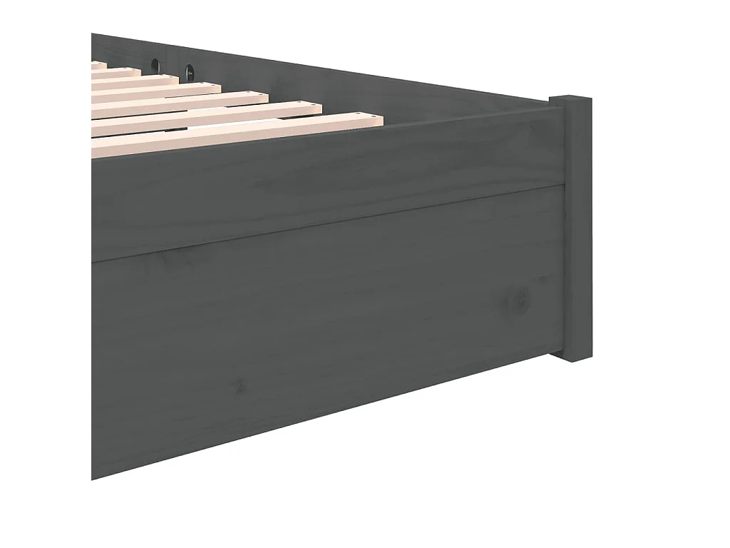 Cadre de lit sans matelas gris bois massif 140x190 cm