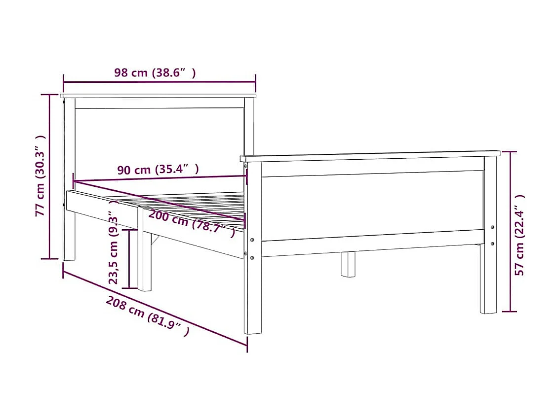 Cadre de lit sans matelas bois de pin massif 90x200 cm