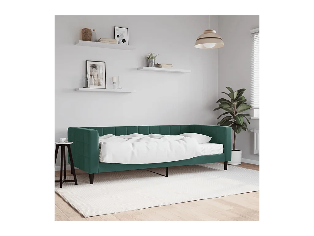 Lit de jour avec matelas vert foncé 90x200 cm velours