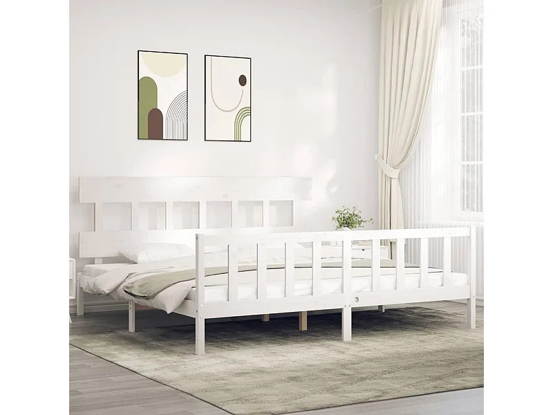 Cadre de lit sans matelas blanc bois massif de pin