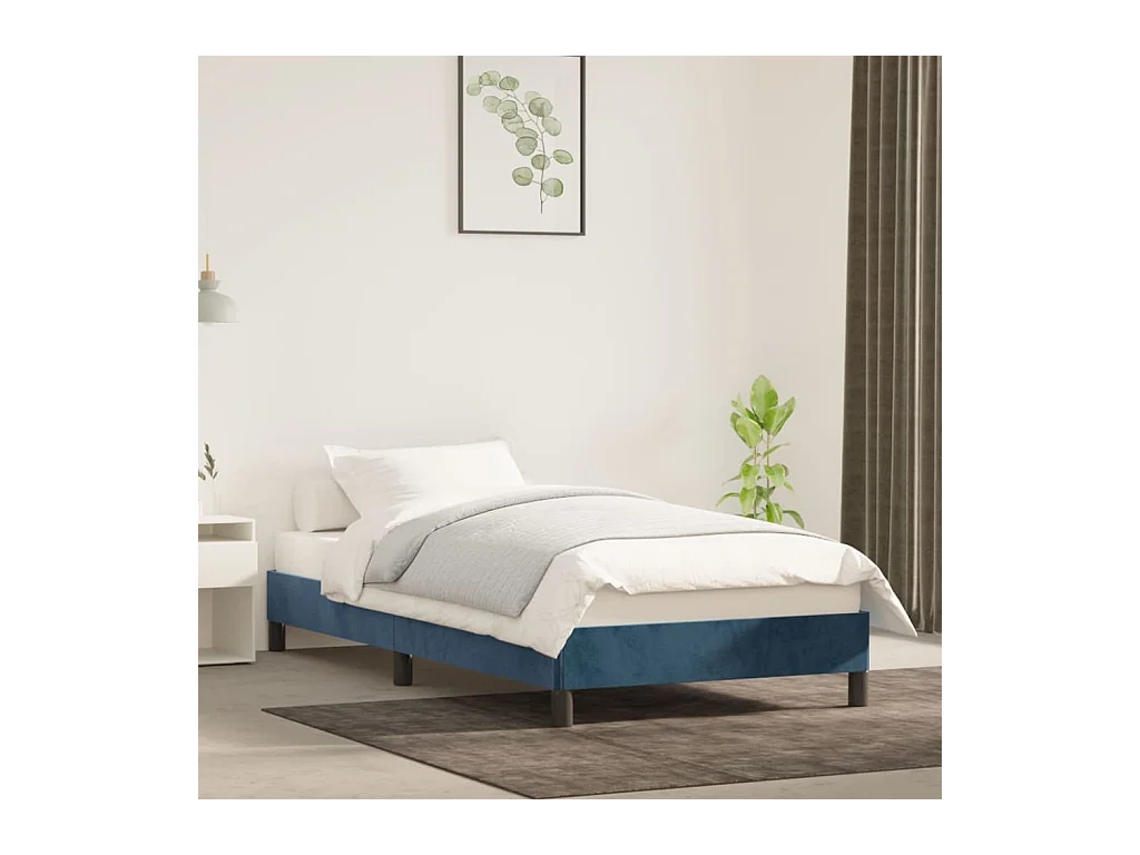 Cadre de lit sans matelas bleu foncé 100x200 cm velours
