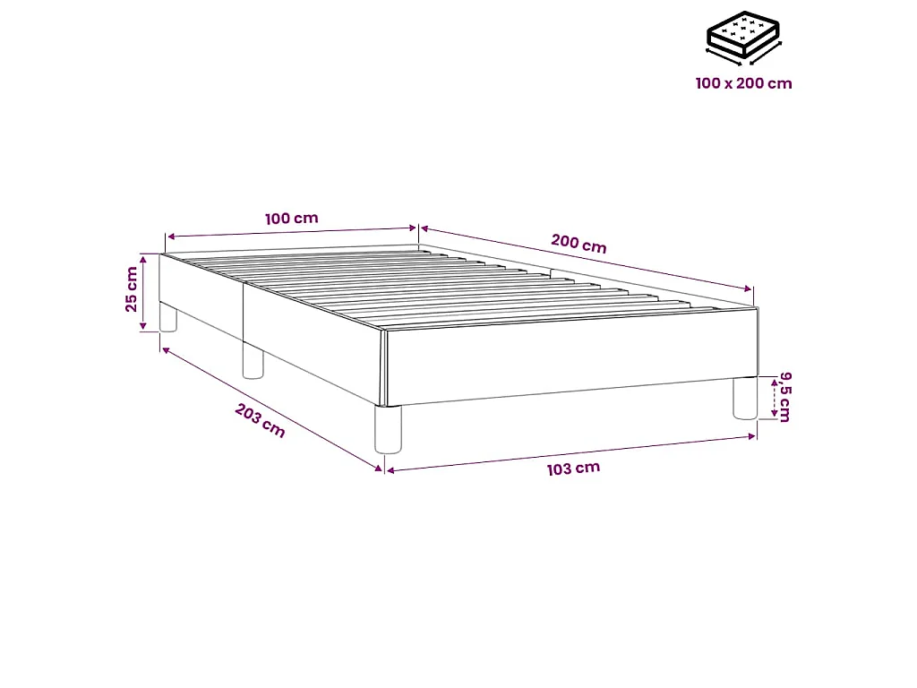 Cadre de lit sans matelas bleu foncé 100x200 cm velours