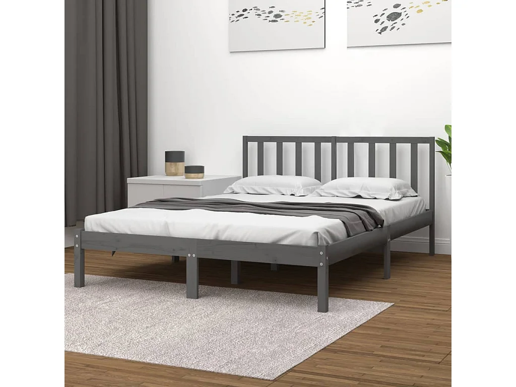 Cadre de lit sans matelas gris bois massif de pin 135x190 cm