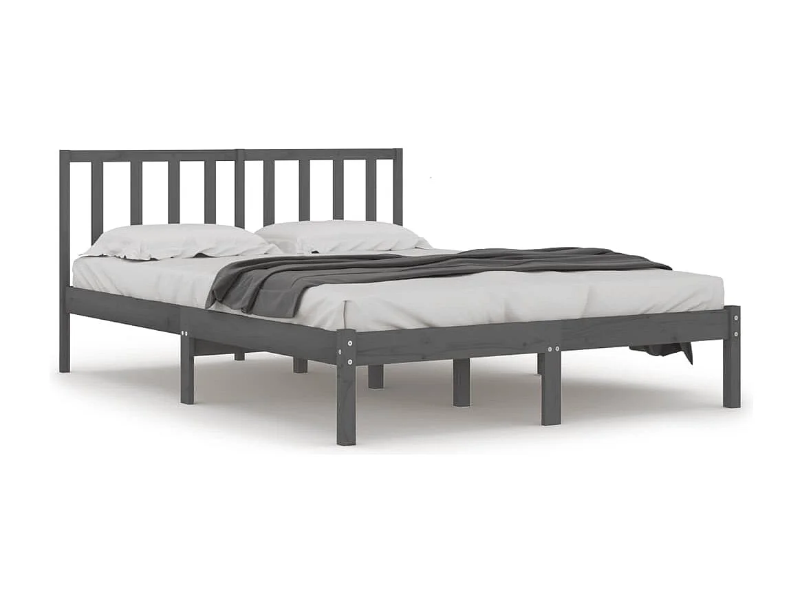Cadre de lit sans matelas gris bois massif de pin 135x190 cm