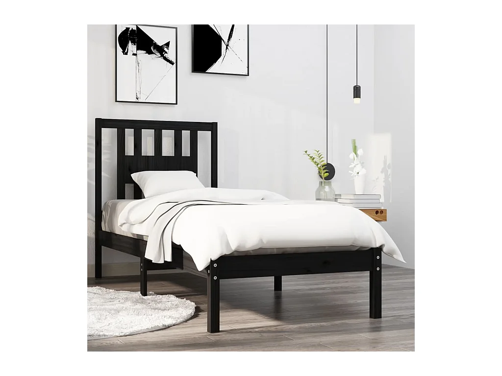 Giroletto in Legno Massello Nero 75x190 cm Small Single