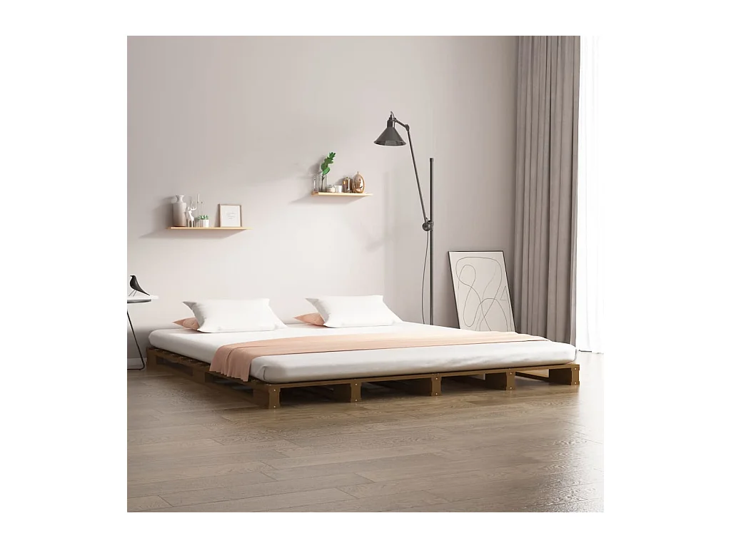 Lit de palette sans matelas marron miel 120x200 cm bois massif