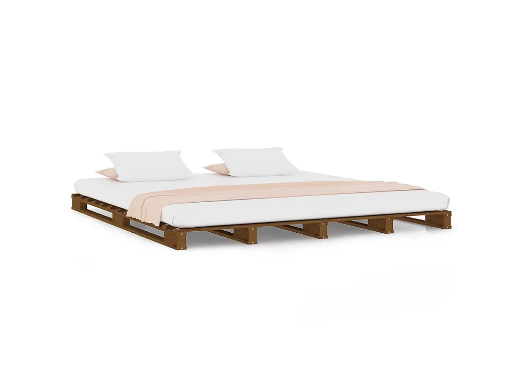 Cama de palets de madera maciza de pino marrón miel 120x200 cm