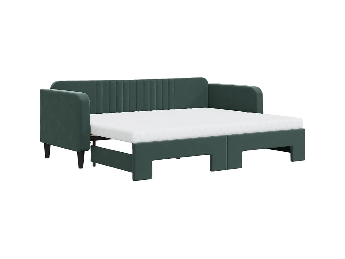 Lit de jour avec gigogne et matelas vert foncé 80x200cm velours