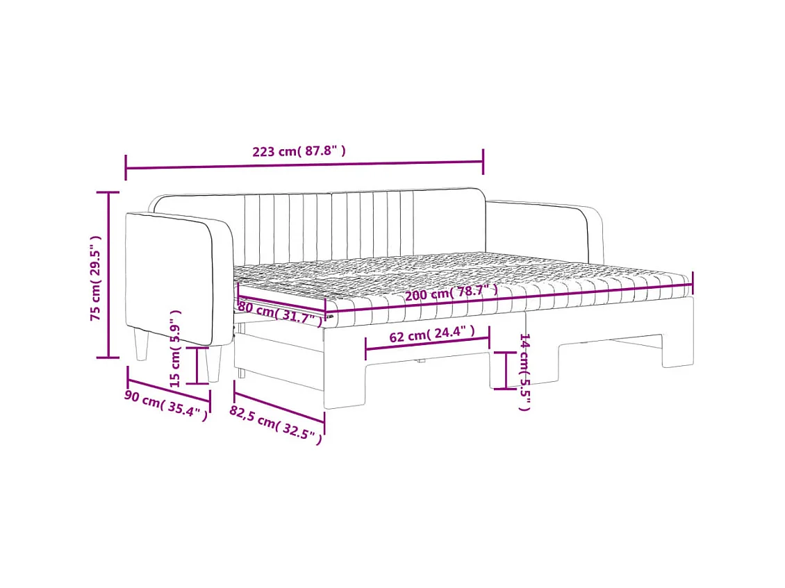 Lit de jour avec gigogne et matelas vert foncé 80x200cm velours