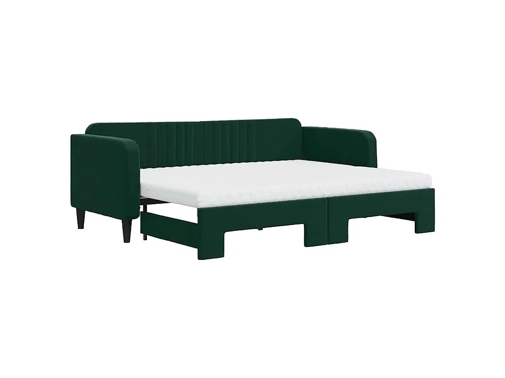 Slaapbank onderschuifbed matrassen 80x200cm fluweel donkergroen