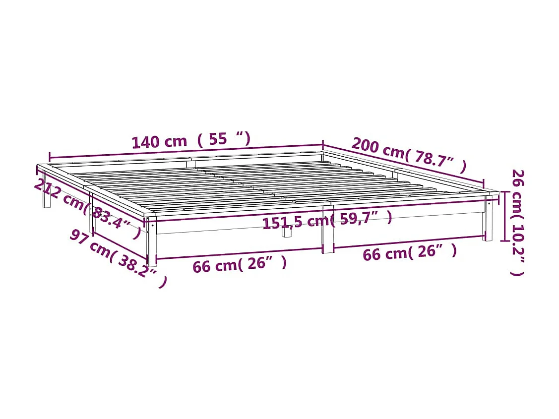 Massivholzbett mit LEDs Weiß 140x200 cm