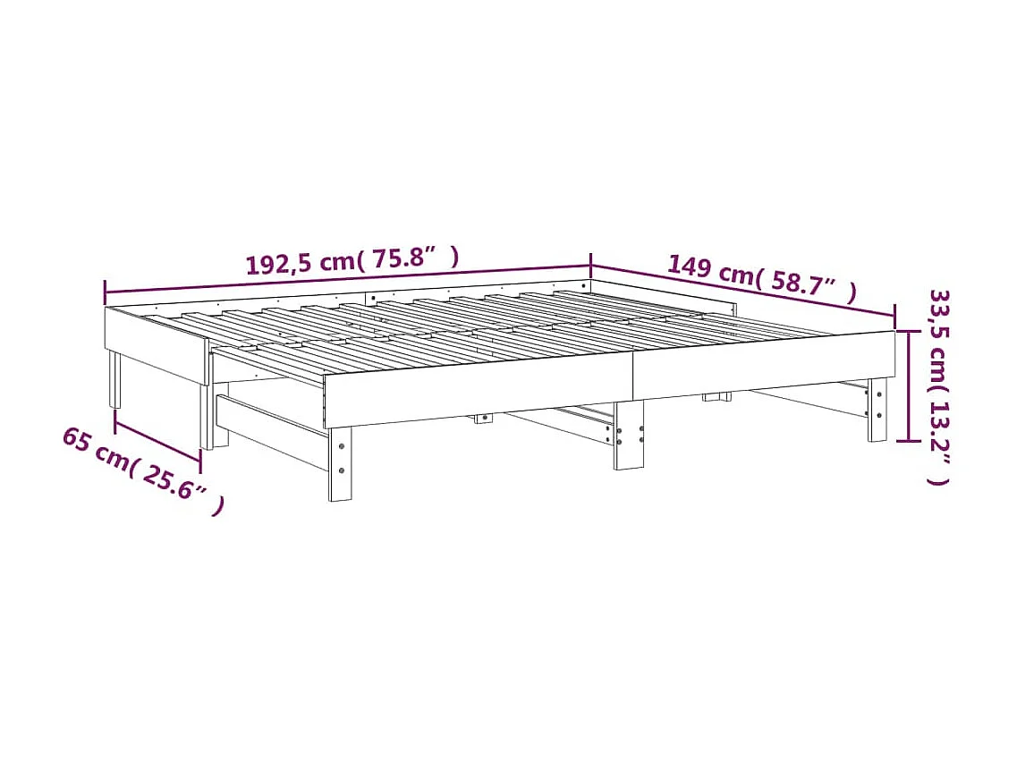 Dormeuse Estraibile Ambra 2x(75x190) cm Legno Massello di Pino