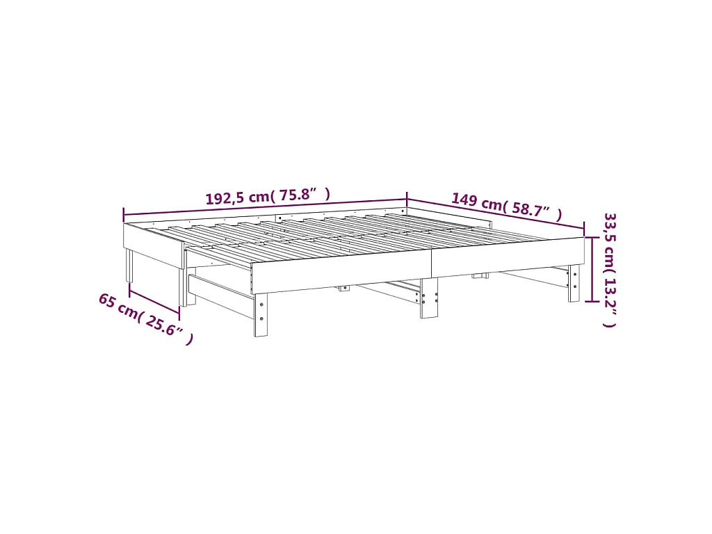Sofá cama extraíble madera maciza pino marrón miel 2x(75x190)cm