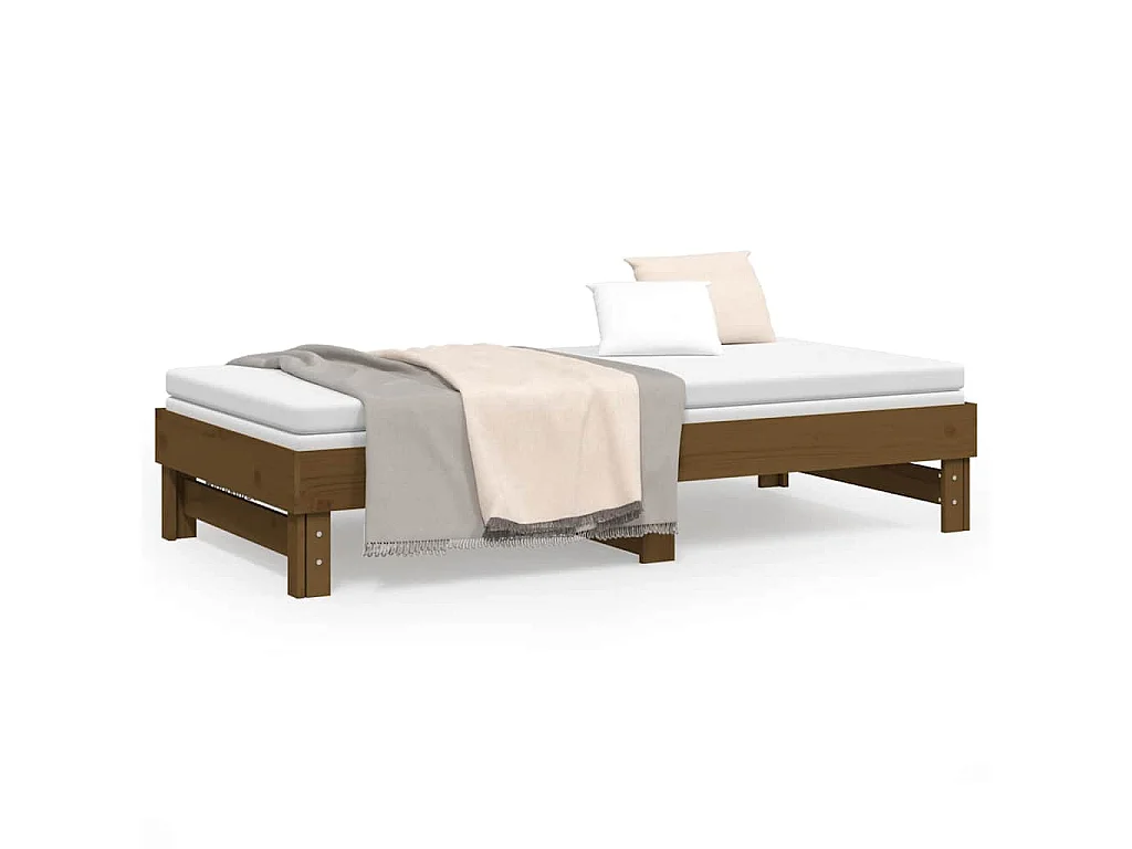 Sofá cama extraíble madera maciza pino marrón miel 2x(75x190)cm