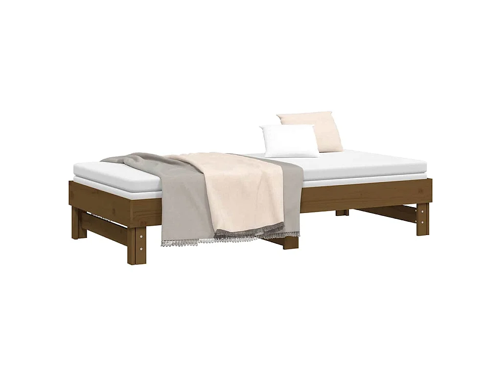 Sofá cama extraíble madera maciza pino marrón miel 2x(75x190)cm