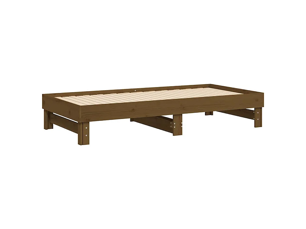 Sofá cama extraíble madera maciza pino marrón miel 2x(75x190)cm