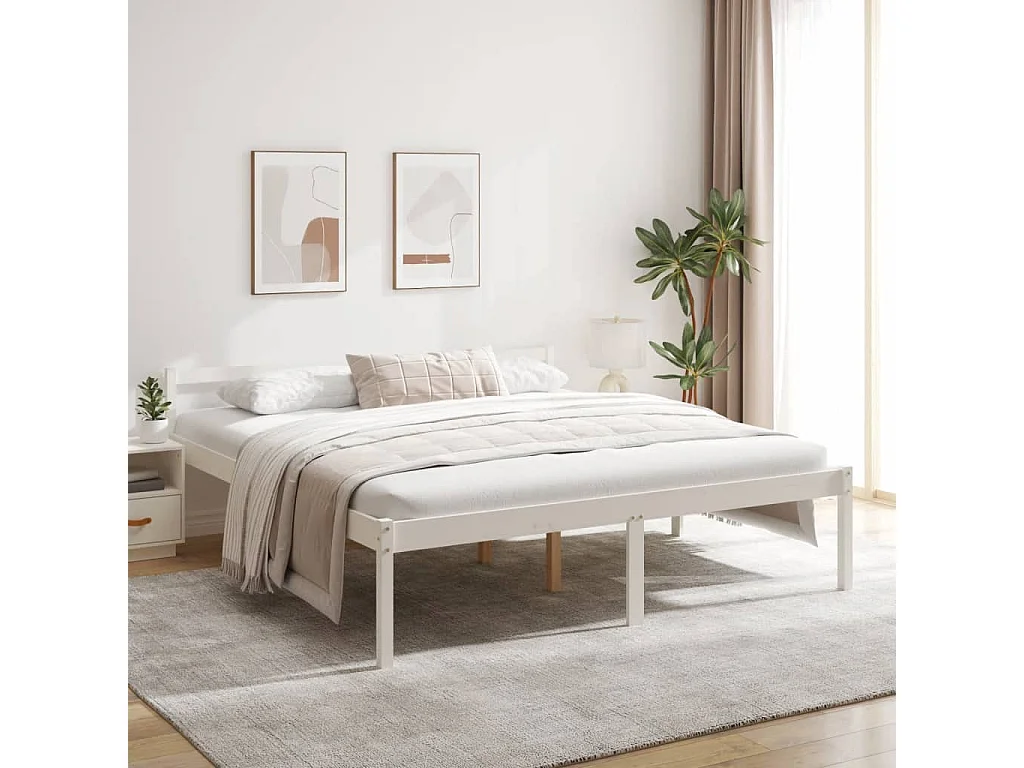 Letto per Anziani Bianco 180x200 cm Super King Legno di Pino
