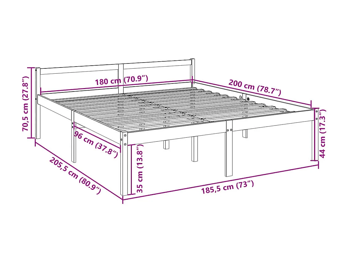 Letto per Anziani Bianco 180x200 cm Super King Legno di Pino